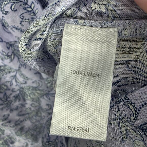 J. Jill Love Linen Purple Paisley Boho Popover Blouse Border Print Boxy Sz Med - Picture 5 of 7
